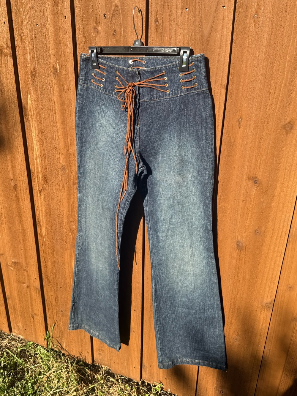 Women's Lace-Up Dark Blue Denim Jeans